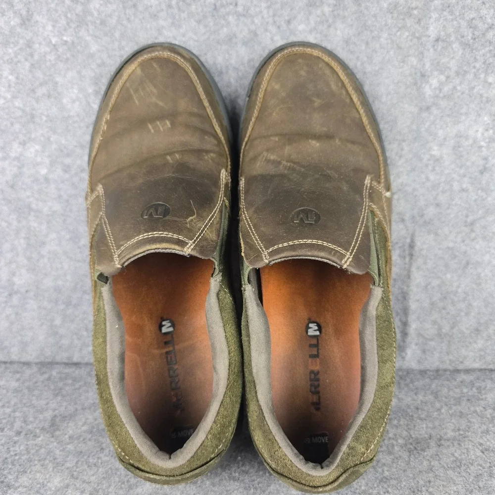 Merrell Lexton Mens 11 Dusty Olive Leather Suede Trail Moc Slip On Shoes J49597